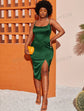 Plus Satin Slit Hem Cami Dress (Green) D1027