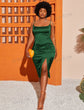 Plus Satin Slit Hem Cami Dress (Green) D1027