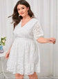 Plus Lace Overlay Puff Sleeve Dress D1153