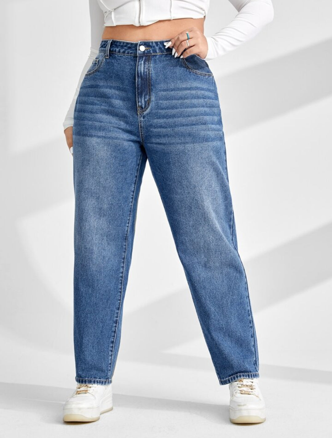 Plus High Waist Mom Fit Jeans J344