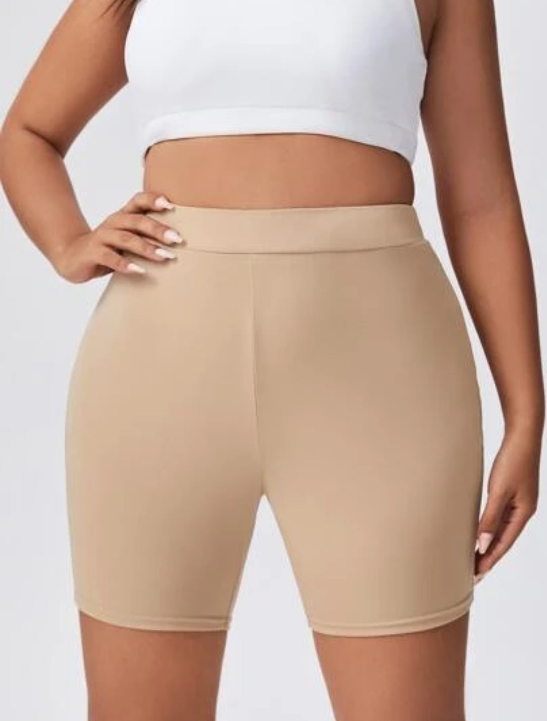 Plus Solid High Waist Shorts T765