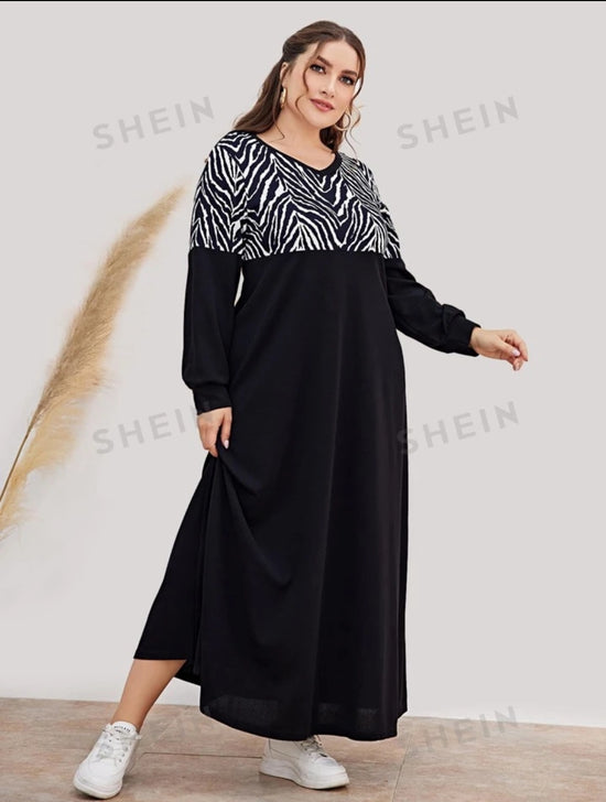 Plus Zebra Striped Panel Dress D1853