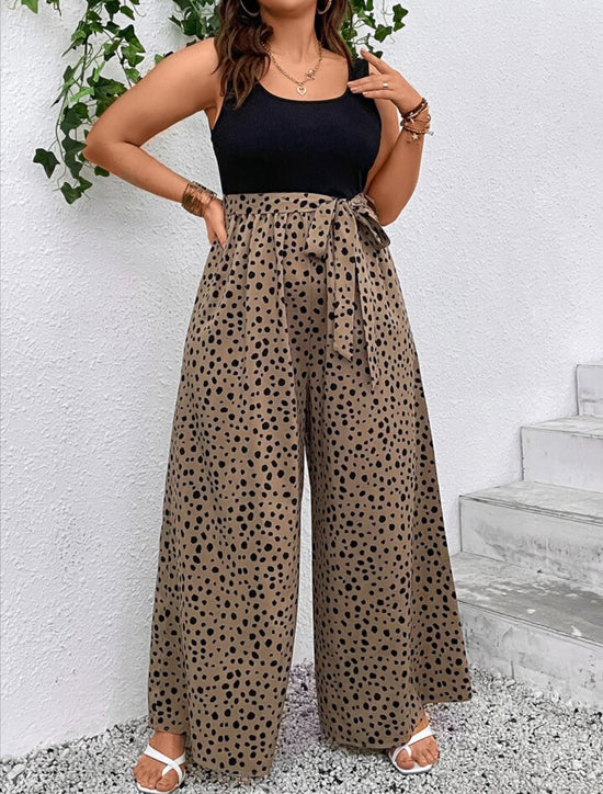 Plus Dalmatian Print Belted Jumpsuit  D1868