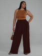 Pluswear Premium Plicated Hem Wide Leg High Waisted Pants (Chestnut)