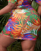 Plus Tropical Print Twist Front Skirt T2254