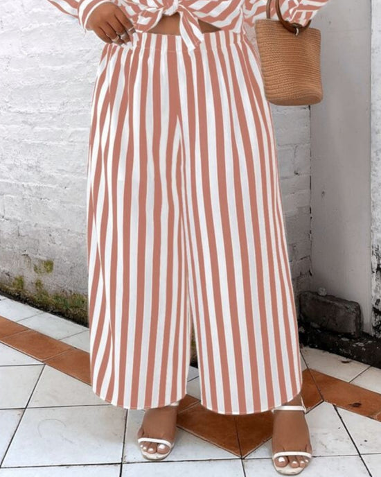 Plus Striped Wide Leg Pants T2265