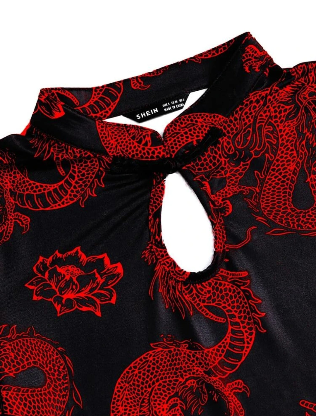 Plus Dragon Print Keyhole Neck Slit Hem  Bodycon Dress