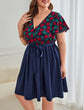 Plus Floral Print Dress Without Belt D130