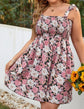 Plus Floral Print Shirred Tie Shoulder Cami Dress d87