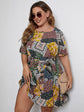 Plus Floral & Patchwork Print Belted Dress K23