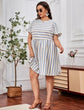 Plus Striped Flounce Sleeve High Waist Dress k38