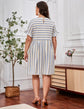 Plus Striped Flounce Sleeve High Waist Dress k38