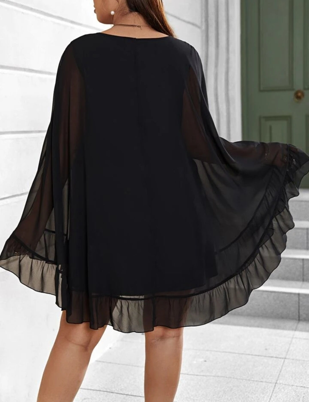 Plus Cloak Sleeve Ruffle Hem Dress K57