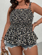 Plus Ditsy Floral Print Shirred Tie Shoulder Peplum Cami Top k103