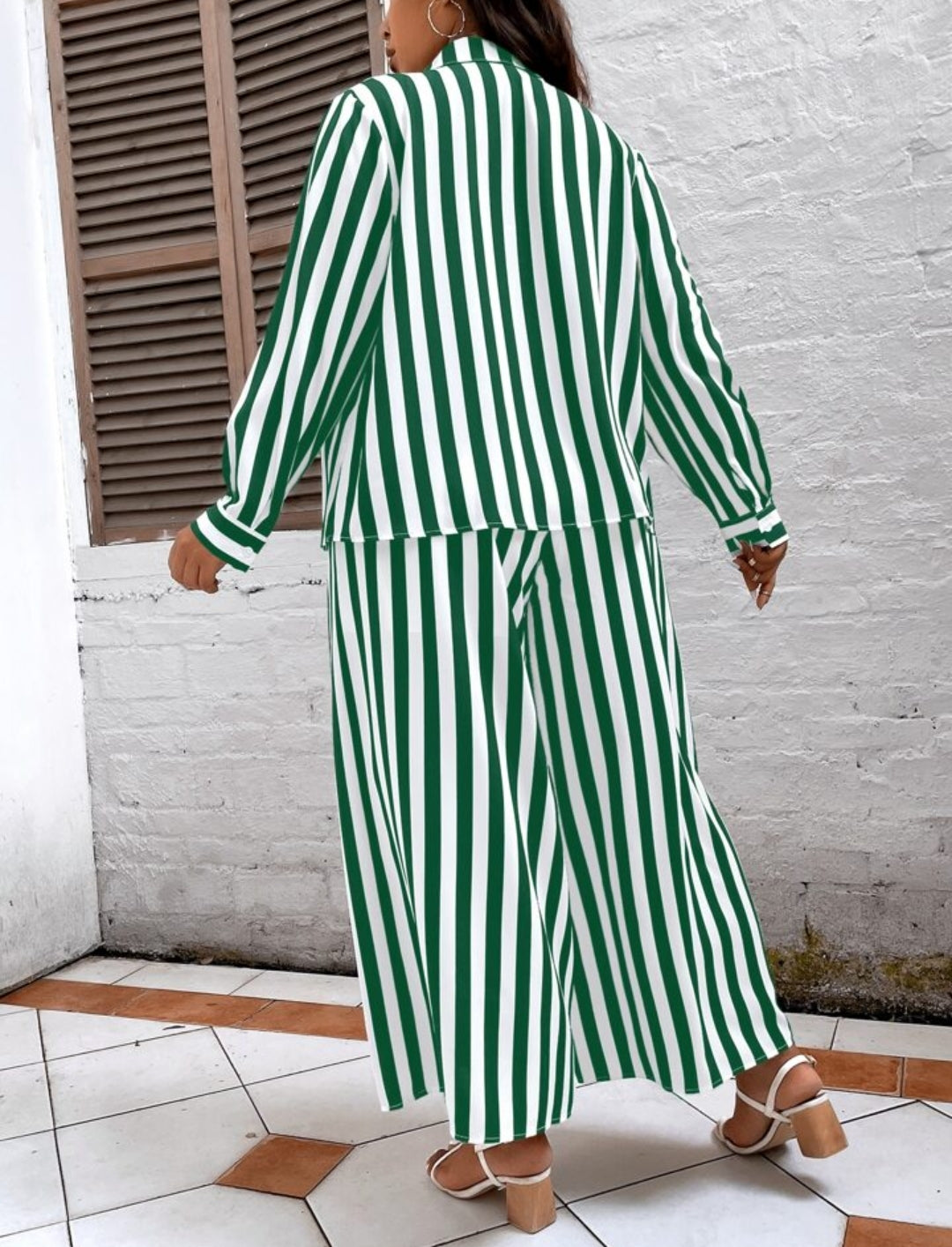 Plus Striped Shirt & Pants(green) k204
