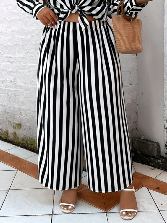 Plus Striped Wide Leg Pants T508