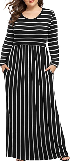 Plus Striped A Line Pocket Detail Dress D3171