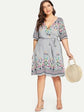 Plus Striped and Floral Wrap Dress D3172