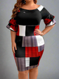 Plus Colorblock Off Shoulder Bodycon Dress D1950