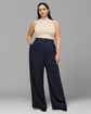 Pluswear Premium Plicated Hem Wide Leg High Waisted Pants(Navy Blue)