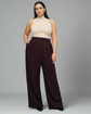 Pluswear Premium Plicated Hem Wide Leg High Waisted Pants (Chestnut)