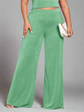 Plus Solid Wide Leg Mesh Pants D1898