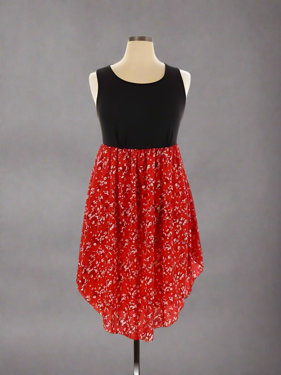 Plus Ditsy Floral Scoop Neck Dress(Red) D98