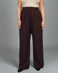 Pluswear Premium Plicated Hem Wide Leg High Waisted Pants (Chestnut)