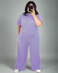 Pluswear Premium Ribbed Tee & Pocket Wide Leg Pants Set(Lavender)