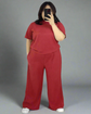 Pluswear Premium Ribbed Tee & Pocket Wide Leg Pants Set(Carmine Red)