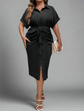 Plus Ruched Batwing Sleeve  Shirt Dress Without Belt  D559