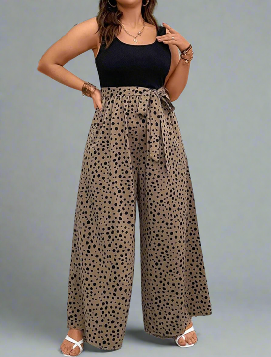 Plus Dalmatian Print Belted Jumpsuit  D1868