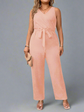 Plus Solid Surplice Neck Jumpsuit Without Belt D3261