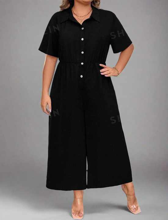 Plus Solid Shirt Jumpsuit D1981