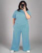 Pluswear Premium Ribbed Tee & Pocket Wide Leg Pants Set(Baby Blue)