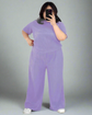 Pluswear Premium Ribbed Tee & Pocket Wide Leg Pants Set(Lavender)