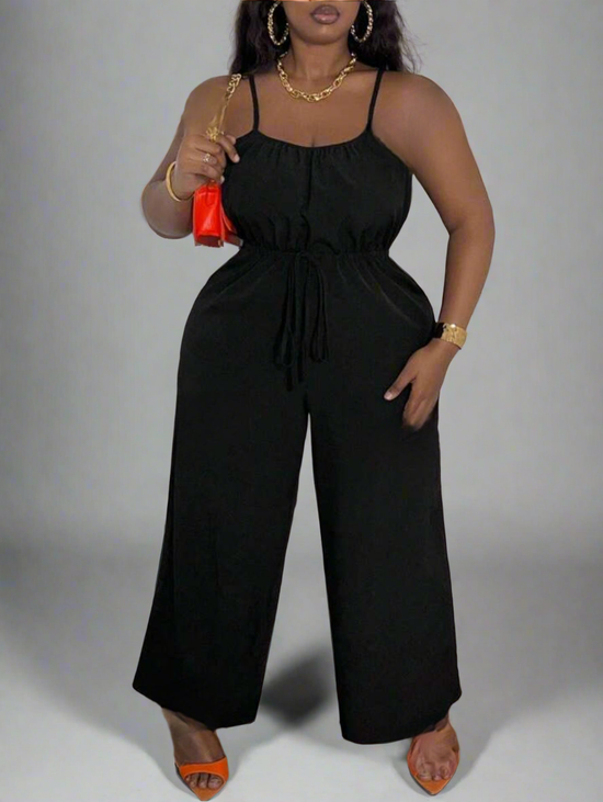 Plus Drawstring Waist Wide Leg Cami Jumpsuit D1961