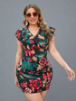 Plus Surplice Neck Floral Print Bodycon Dress D275