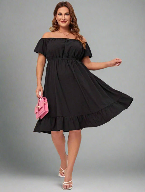 Plus Frill Trim Off Shoulder Dress D3147