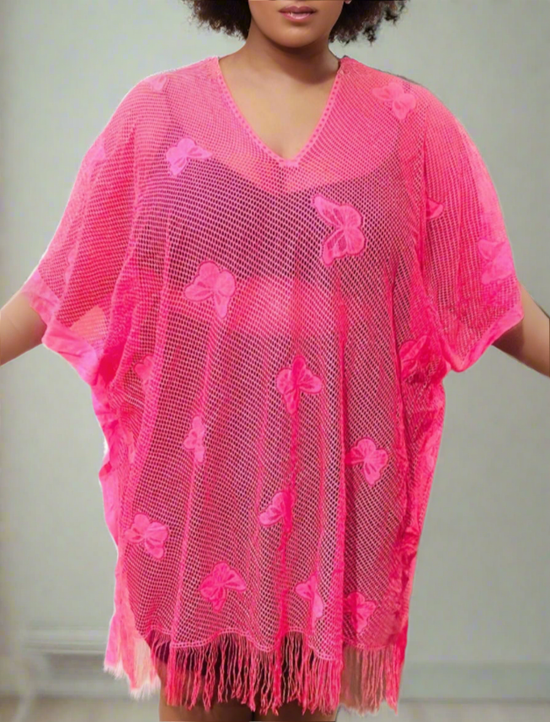 Plus Crochet Butterfly Cape Cover Up D4004