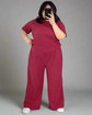 Pluswear Premium Ribbed Tee & Pocket Wide Leg Pants Set(Hot Pink)