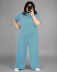 Pluswear Premium Ribbed Tee & Pocket Wide Leg Pants Set(Baby Blue)