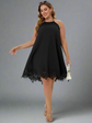 Plus Laser Cut Out Tie Backless Halter Dress(Black)D492