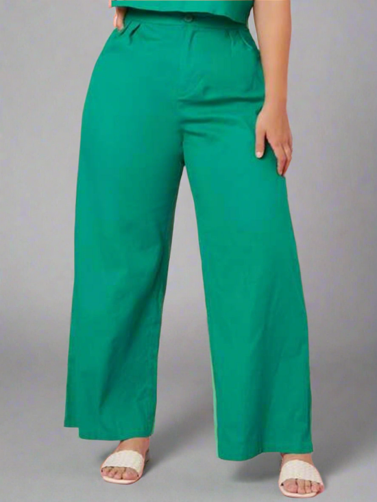 Plus Solid Wide Leg Pants (Green) T1231