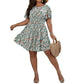 Plus Floral Shirred Waist Butterfly Sleeve Dress D1297