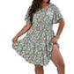 Plus Floral Shirred Waist Butterfly Sleeve Dress D1297