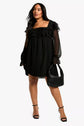 Plus Ruffle Smock Mini Chiffon Dress D4014