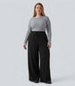 Pluswear Everyday Cotton Wide Leg High Waisted Pocket Joggers (Black)