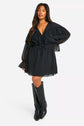 Plus Lace Up Front Chiffon Ruffle Mini Dress D4010
