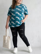 Pluswear Everyday Drop Shoulder Tie Dye A-Line Tshirt (Blueish Green)
